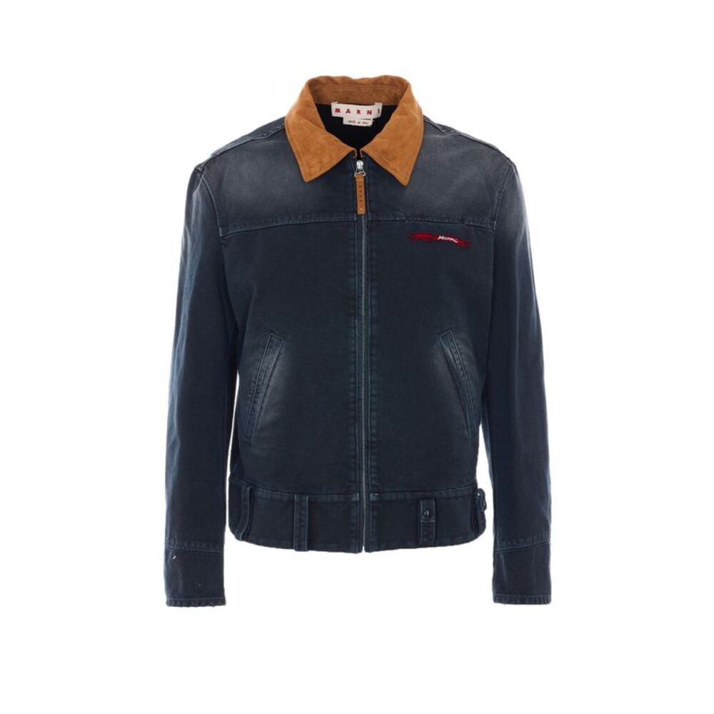 Marni Men Canvas Jacket With Contrasting Collar And Marni Logo